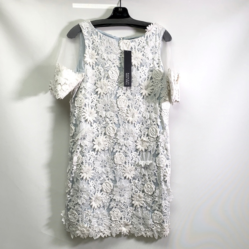 Badgley Mischka 3D flower lace short sleeves cocktail dress - Picture 2 of 10